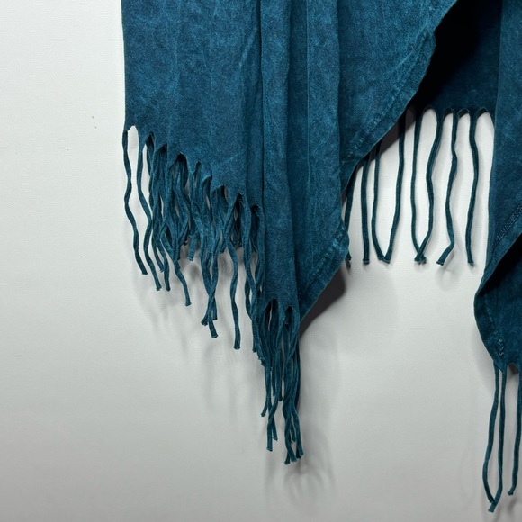 Vocal Turquoise Blue Rhinestone Studded Southwestern Fringe Open Vest - Picture 8 of 16